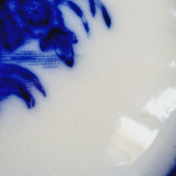Stunning Antique Davenport Amoy Flow Blue 13" Platter Asian Design, c.1840s - Picture 11 of 15